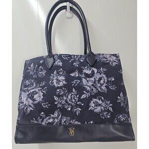 VICTORIA'S SECRET BLUE FLORAL ROSES PURSE HANDBAG LARGE TOTE SHOULDER BAG